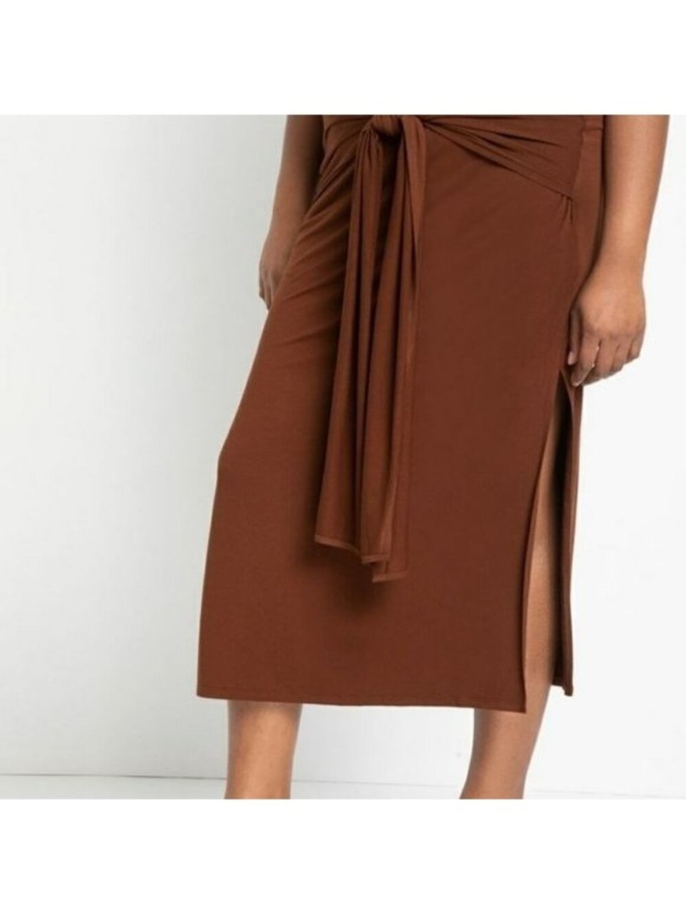 Eloquii Brown Rayon Blend Midi Skirt with Ties, Side Slits 22W NWT